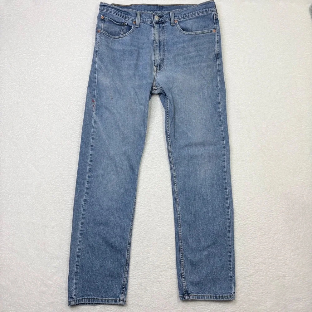 Levis 505 Regular Fit‎ Mens Jeans 36x32 Light Wash Blue Stretch 00505-2958